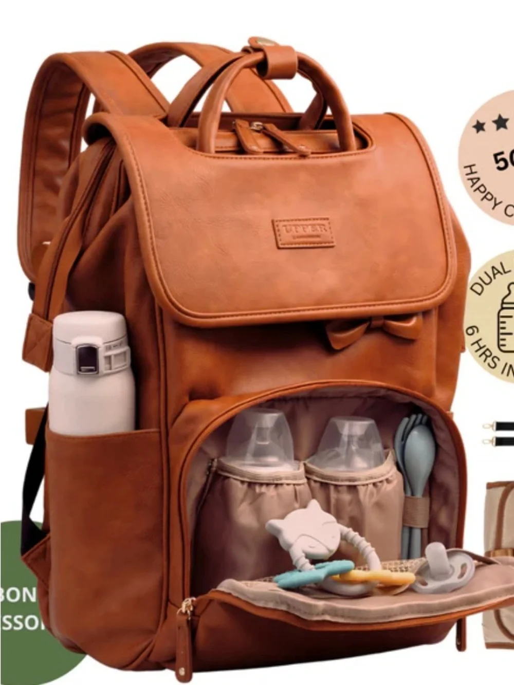 UPPER La Madison - The Commuter Diaper Bag Backpack - Brown (Camel) - Size: 23L